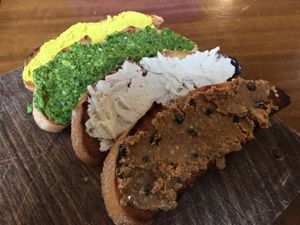 Toast with dips at Foraged in Seddon