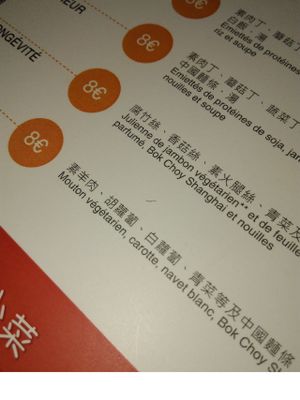 menu at Shiang Yun
"mouton vegetarien" = vegetarian sheep at Shiang Yun in Bussy-saint-georges