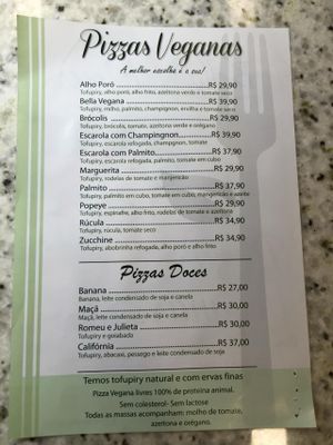 Part of the vegan menu. at Bella Mooca Pizzaria in Sao Paulo