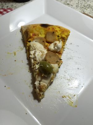 ''Frango com requeijão'': fake chicken with two types of cheese. at Bella Mooca Pizzaria in Sao Paulo