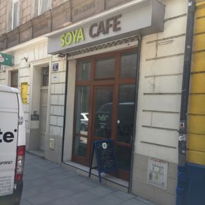 outside at Soya Cafe in Krakow