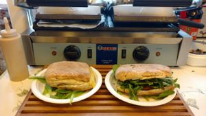 panini salame and cheese at Vegan Store Stall 83 in Rome