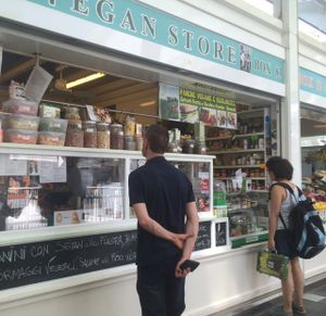 front of stall at Vegan Store Stall 83 in Rome