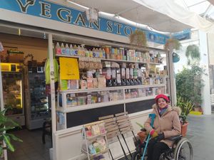 The front of Vegan Mecca!  at Vegan Store Stall 83 in Rome