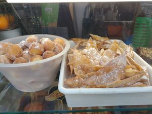 Barbara’s castegnole and frappe during Carnevale  at Vegan Store Stall 83 in Rome