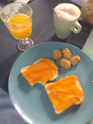 Having some of the vegan smoked salmon, cream cheese and biscotti back at home  at Vegan Store Stall 83 in Rome