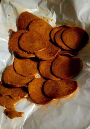 Vegan salami at Vegan Store Stall 83 in Rome