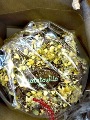 Vegan Cake 'panettone' totally vegan with chocolate and pistacchios.. at Vegan Store Stall 83 in Rome