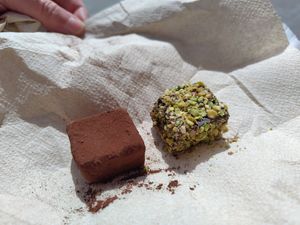 Truffles with cocoa and pistachio at Vegan Store Stall 83 in Rome