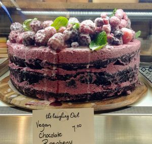 Chocolate raspberry cake at The Laughing Owl in Belgrave