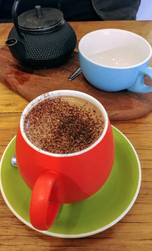 Hot chocolate and spearmint tea  at The Laughing Owl in Belgrave