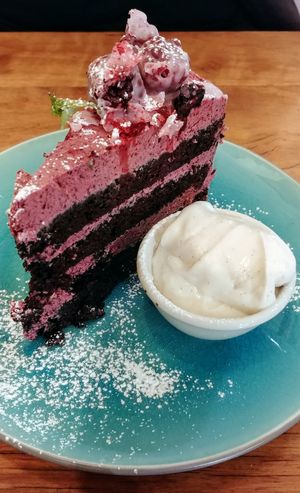 Chocolate raspberry cake at The Laughing Owl in Belgrave