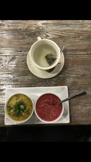 Two small vegan soups at Okiem i Brzuchem in Katowice
