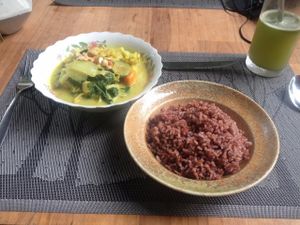 Vegetable curry with rice at Banlle in Siem Reap