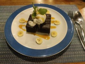 Vegan brownie with coconut sherbat at Banlle in Siem Reap