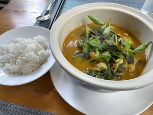 Nice vegetable curry with steam rice  at Banlle in Siem Reap