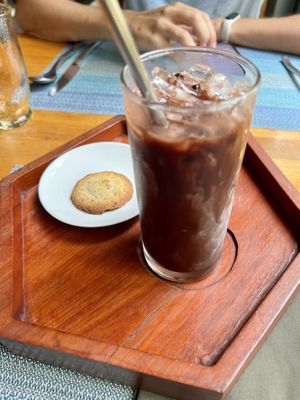 Hot chocolate (watch out for the non vegan biscuit)   at Banlle in Siem Reap