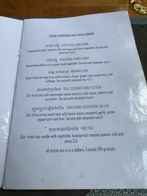 Menu vegan Asian   at Banlle in Siem Reap