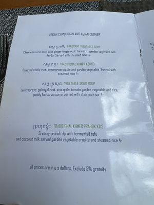 Menu vegan Asian   at Banlle in Siem Reap