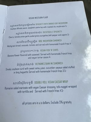 Menu vegan western   at Banlle in Siem Reap