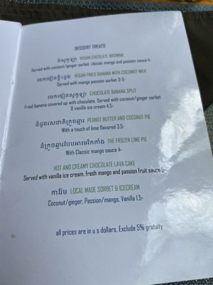 Menu desserts   at Banlle in Siem Reap
