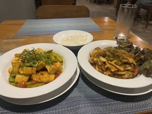 Regional dishes made with tofu and mushrooms  at Banlle in Siem Reap