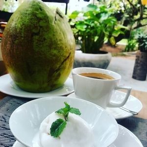 coconut sorbet coffee and coconut at Banlle in Siem Reap
