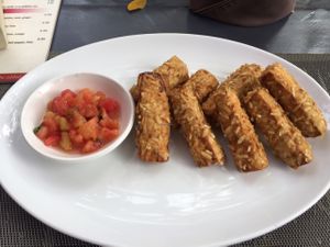 eggplant tempura starters at Banlle in Siem Reap