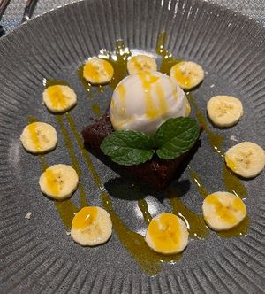 chocolate brownie with coconut sorbet #Veganuary at Banlle in Siem Reap
