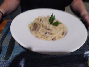 Spaghetti with mushrooms at Banlle in Siem Reap
