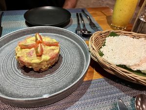 Beet and Tomato Tartar with crispy rice  at Banlle in Siem Reap