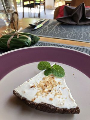 Sweet Peanut Butter Coconut Cream Pie and good Togo wrapped in banana leaf.  at Banlle in Siem Reap