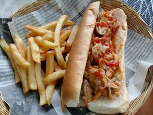 Mushroom hotdog. at Banlle in Siem Reap
