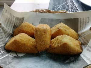 Crispy tofu with bean sprouts inside. at Banlle in Siem Reap