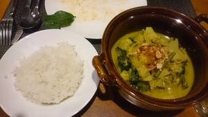 Vegetable coconut amok and rice  at Banlle in Siem Reap