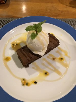 Vegan Brownie with vegan ice cream  at Banlle in Siem Reap