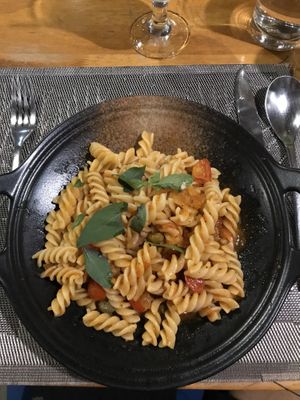 Vegan Pasta with tomato pesto and capers at Banlle in Siem Reap