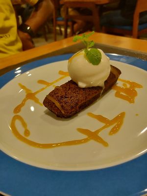 Brownie with ginger coconut sorbet at Banlle in Siem Reap