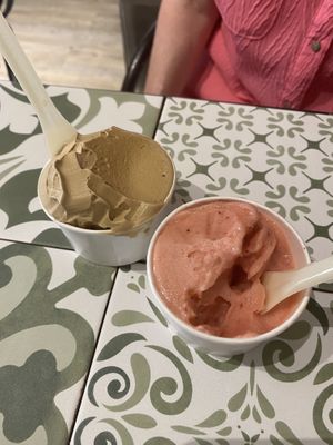 Coffee and strawberry gelati   at Fonte della Salute in Rome