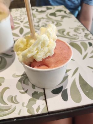 Pineapple and strawberry ice-cream at Fonte della Salute in Rome