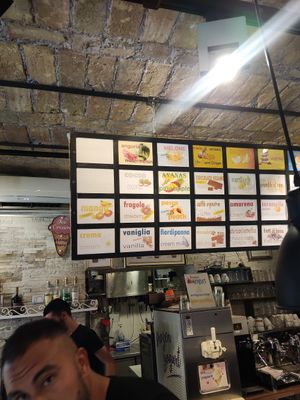 Menu (vegan flavours are labeled) at Fonte della Salute in Rome