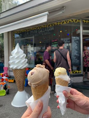 Hazelnut and piña cola & lychee  at La Mini Gelateria in Locarno