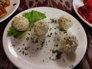 Cheese balls at Minzifa in Bukhara