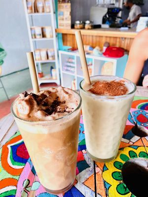 Forgot their names! But one with espresso and the other with banana and cacao at Organico Fortuna in La Fortuna