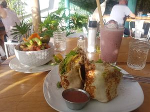 Vegan burrito, vegan chifrijo and vegan smoothie! 💕 at Organico Fortuna in La Fortuna