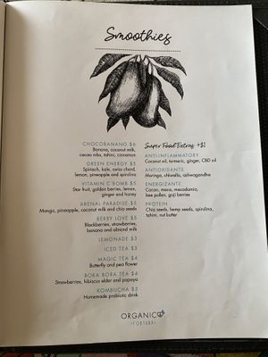 Menu at Organico Fortuna in La Fortuna