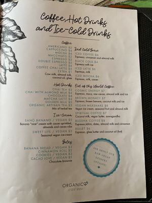 Menu at Organico Fortuna in La Fortuna