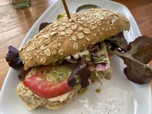 Caprese sandwich- best thing we tried  at Organico Fortuna in La Fortuna