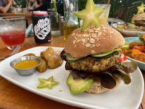 Quinoa burger at Organico Fortuna in La Fortuna