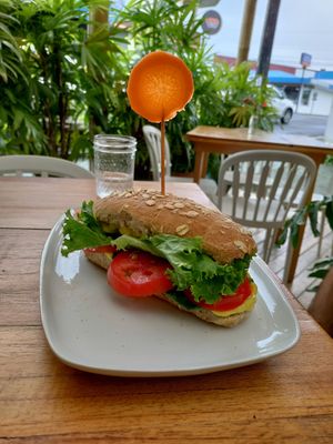 'Caprese' sandwich. Overpriced and bland at Organico Fortuna in La Fortuna